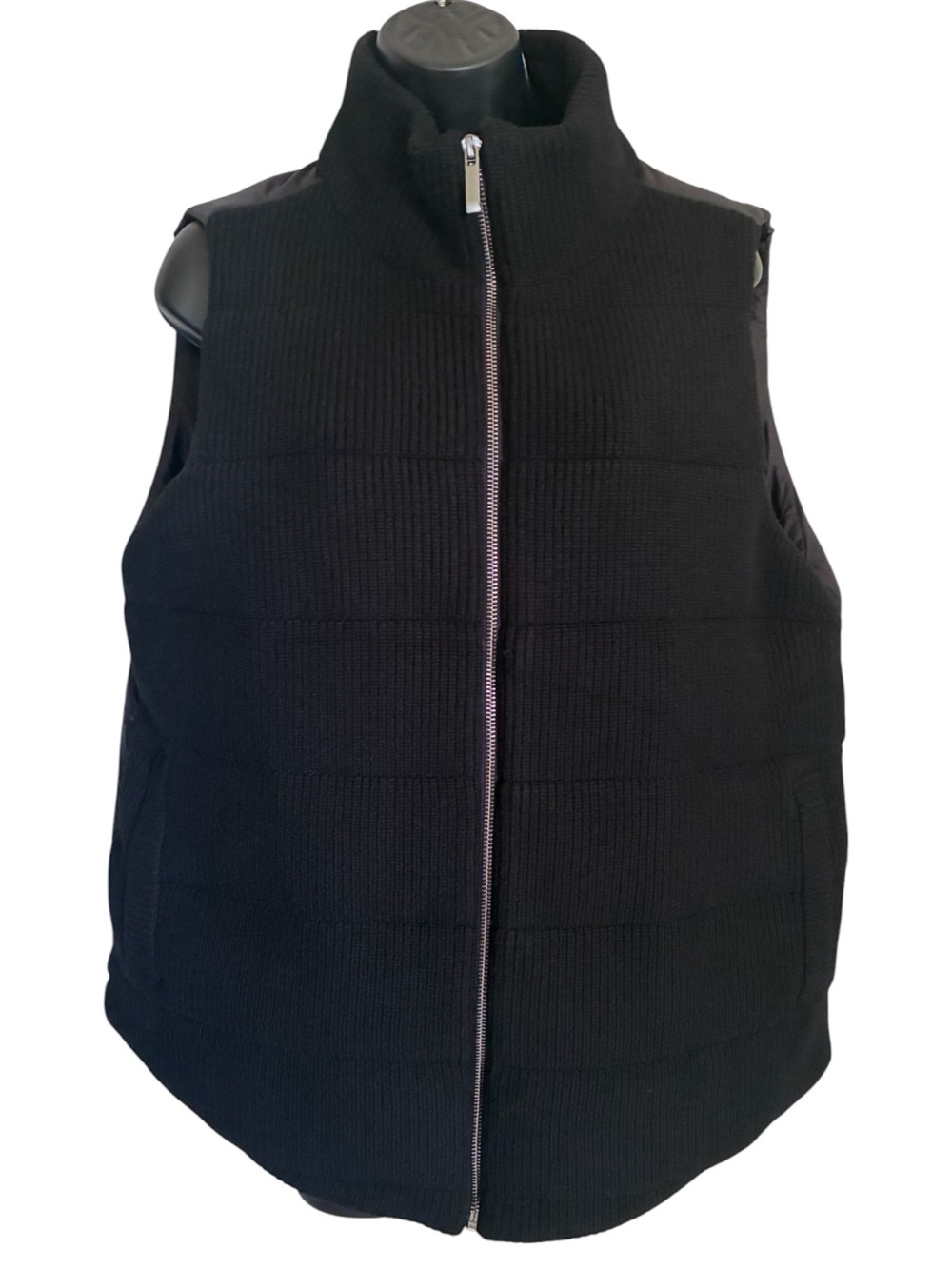 Chico's Black Quilted Knit Zip-Up Puffer Outdoor Athleisure Winter Vest Sz L